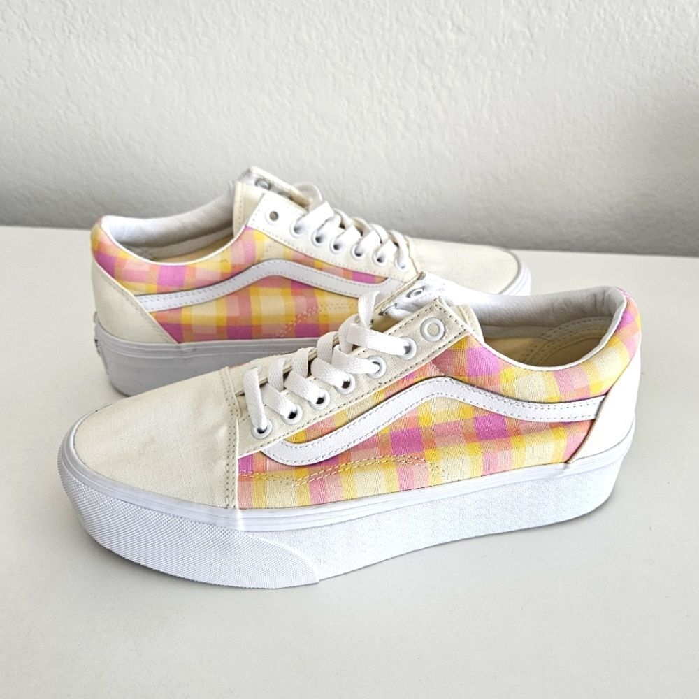 NWOT Vans Stackform Womens 10 Pastel Picnic Plaid Multi Platform Sneaker Shoes